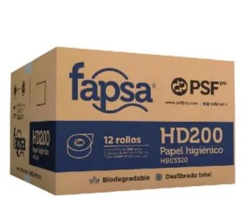 Caja con 12 rollos de papel higiénico HB03320 de 200 metros de la marca Fapsa
